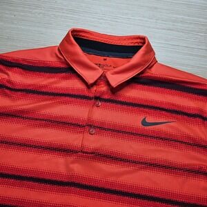Nike Golf Mobility Fade Polo Mens L Red Striped Dri-Fit Standard Fit 802843-696
